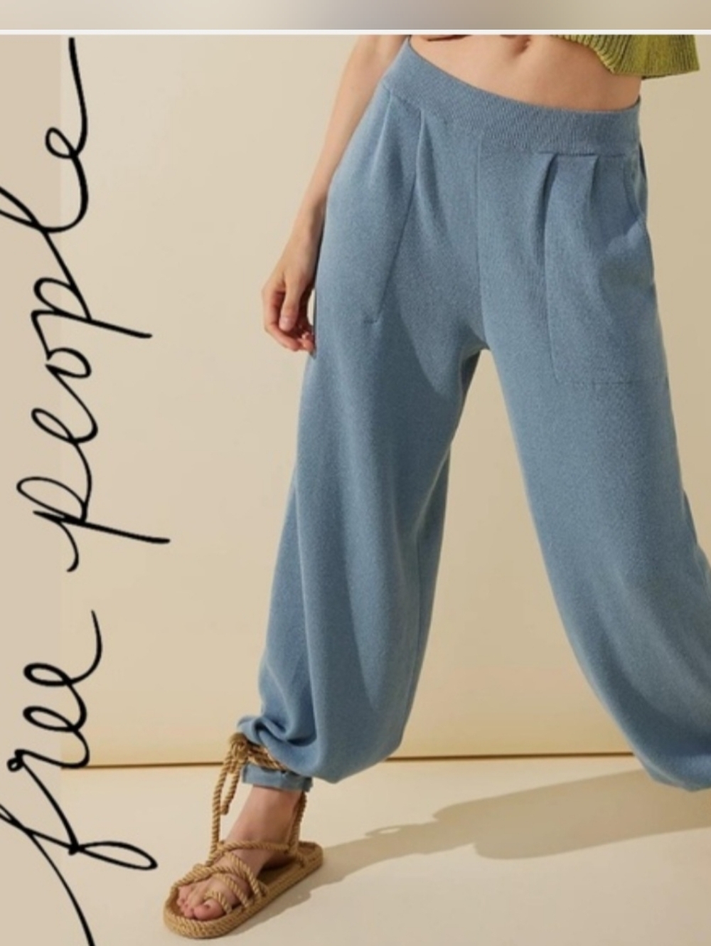 Free People Beach Freya Sweater Jogger Pants Linen Blend Boho Size Small